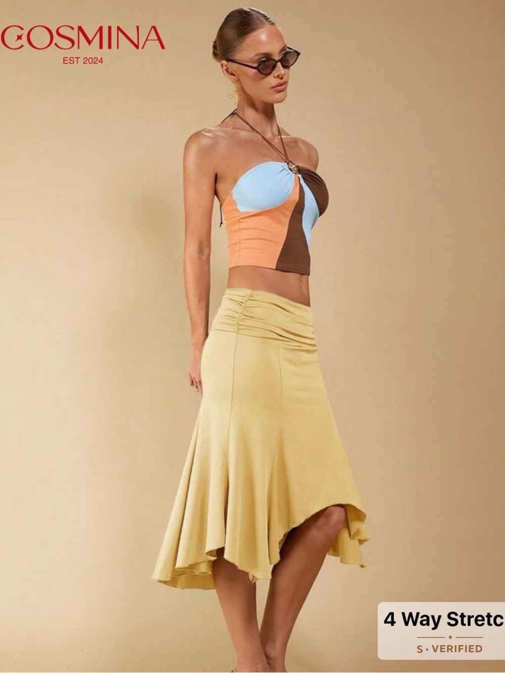 Yellow Asymmetric Flare Skirt